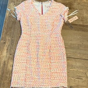 Sandro Pink and White Tweed Mini Dress